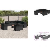 Salon de jardin avec coussins 14 pcs noir résine tressée - Salon De Jardin - Meuble De Jardin - Mobilier Extérieur - Salon D'extérieur - Set De Salon