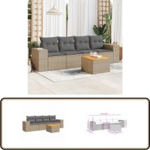 Salon de jardin avec coussins 5 pcs beige résine tressée - Salon De Jardin - Meuble De Jardin - Set Salon De Jardin - Mobilier Extérieur - Mobilier