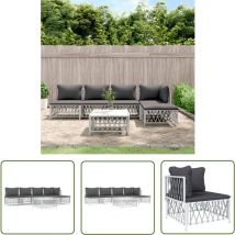 Er-siice - The Living Store Salon de jardin avec coussins 6 pcs blanc acier - Salon De Jardin - Mobilier De Jardin - Set De Salon - Ensemble De