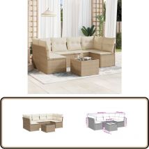 Salon de jardin avec coussins 7 pcs beige résine tressée - Ensemble Salon De Jardin - Mobilier De Jardin - Salon De Jardin Beige - Résine Tressée
