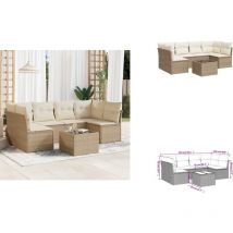 Salon de jardin avec coussins 7 pcs beige résine tressée - Ensemble Salon De Jardin - Mobilier De Jardin - Salon De Jardin Beige - Résine Tressée