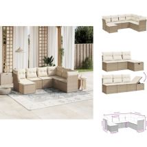 Salon de jardin avec coussins 7 pcs beige résine tressée - Salon De Jardin - Mobilier De Jardin - Salon Extérieur - Set De Salon - Canapé D'extérieur