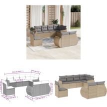 Salon de jardin avec coussins 8 pcs beige résine tressée - Ensemble Salon De Jardin - Mobilier De Jardin - Canapé Extérieur - Chaise Lounge - Set