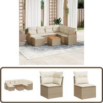 Salon de jardin avec coussins 8 pcs beige résine tressée - Ensemble Salon De Jardin - Mobilier Extérieur - Jardin Design - Chaise Lounge - Set De