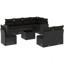 Salon de jardin 9 pcs avec coussins noir résine tressée Vidaxl