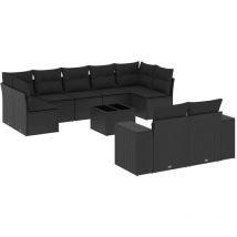 Salon de jardin 10 pcs avec coussins noir résine tressée Vidaxl