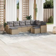 Salon de jardin avec coussins 9 pcs beige résine tressée
