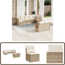 Salon de jardin avec coussins 9 pcs beige résine tressée - Ensemble Salon De Jardin - Meuble De Jardin - Meubles Extérieur - Salon De Jardin Design