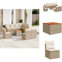 Salon de jardin avec coussins 9 pcs beige résine tressée - Ensemble Salon De Jardin - Meuble Extérieur - Mobilier De Jardin - Salon De Jardin Beige