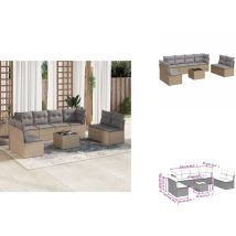 Salon de jardin avec coussins 9 pcs beige résine tressée - Ensemble Salon De Jardin - Mobilier De Jardin - Salon De Jardin Design - Meubles De Jardin