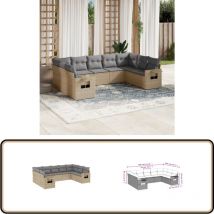 Salon de jardin avec coussins 9 pcs beige résine tressée - Ensemble Salon De Jardin - Mobilier Extérieur - Salon De Jardin Beige - Fauteuil De Jardin