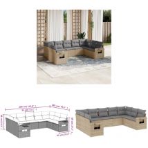 Salon de jardin avec coussins 9 pcs beige résine tressée - Ensemble Salon De Jardin - Mobilier Extérieur - Salon De Jardin Beige - Fauteuil De Jardin