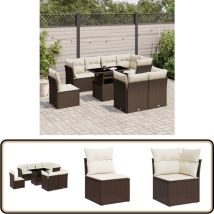 Salon de jardin avec coussins 9 pcs marron résine tressée - Ensemble Salon De Jardin - Meuble Extérieur - Mobilier De Jardin - Salon De Jardin Brun