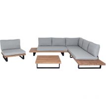 Salon de jardin avec fauteuil hwc-h54 salon de jardin avec canapé en polybois d'acacia filé mvg aluminium marron clair revêtement gris clair 040008296