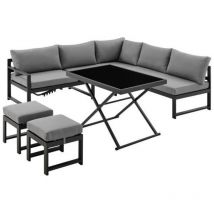 Les Tendances - Salon de jardin avec structure en aluminium avec coussins - 7 personnes - Hipu - Gris