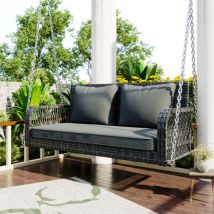 Salon de jardin, Balançoire de jardin, salon de jardin extérieur, 2 sièges avec coussins, amovibles et lavables, coussins gris rotin gris