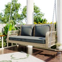 Hauss Spole - Salon de jardin, Balançoire de jardin, salon de jardin extérieur, 2 sièges avec coussins, amovibles et lavables, coussins gris rotin