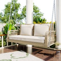 Hauss Spole - Salon de jardin, Balançoire de jardin, salon de jardin extérieur, 2 sièges avec coussins, amovibles et lavables, coussins beige rotin