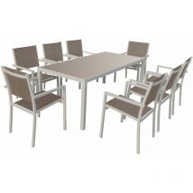Salon de jardin bari en textilène taupe 8 places - aluminium taupe