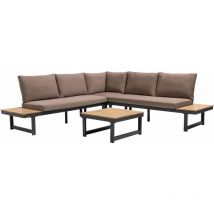 Salon de jardin bas 6 places en aluminium et bois taupe
