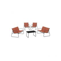Idmarket - Salon de jardin bas malaga 6 places avec 2 canapés, fauteuils et table terracotta