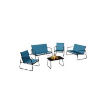 Idmarket - Salon de jardin bas malaga 6 places avec canapé, fauteuils et table bleu canard