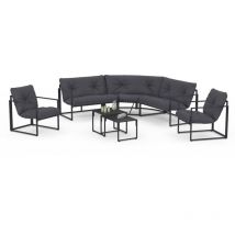 Idmarket - Salon de jardin bas nairobi 8 places salon d'angle en acier gris anthracite
