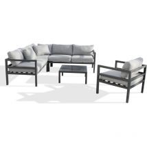 Beaubourg - Salon de jardin d'angle 6 places en aluminium gris anthracite - paris garden