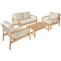 Salon de jardin en bois et cordes 4 places bois clair aliste Beige / Beige
