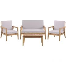 Salon de Jardin Canapé Banquette 2 Fauteuils et Table Basse en Bois d'Acacia avec Coussins Dehoussables Gris Mobilier Elégant et Pratique Beliani