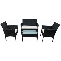 Happy Garden - Salon de jardin corfou en résine tressée noire 4 places - coussins beige