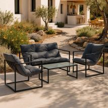 Casa.pro - Salon de Jardin Dallas en Acier avec Coussins Bois Noir Gris [ ]