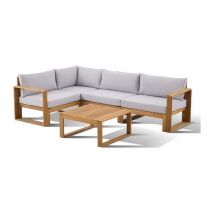 Salon de jardin d'angle modulable - Bois d'acacia - 5 personnes - LEVATA - Gris