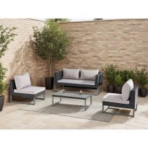 DELORM Salon de jardin design bas en résine tressée - noir - 4 personnes