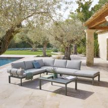 Salon de jardin Dilors vert laurier 6 places en aluminium et polyester - Hespéride