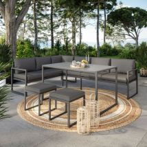 Salon de jardin en acier 8 personnes d'angle design - Gris Anthracite - romy