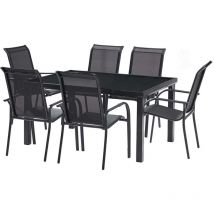 Salon de jardin en aluminium et verre trempé Black Edition Table et 6 fauteuils