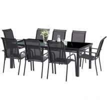 Salon de jardin en aluminium et verre trempé Black Edition Table et 8 fauteuils