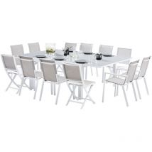 Salon de jardin en aluminium et verre White star Table + 8 fauteuils + 4 chaises