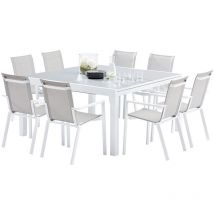 Salon de jardin en aluminium et verre White star Table et 8 fauteuils