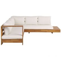 Salon de Jardin en Bois d'Acacia Certifié Canapé Modulable avec Coussin Blanc Marettimo