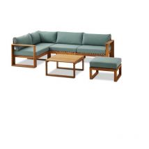 Salon de jardin en bois d'Acacia fsc - 5 personnes - Levata - Vert-bleu