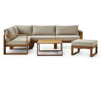 Salon de jardin en bois d'Acacia FSC avec coussins gris - BOCARNEA - 5 personnes - LEVATA