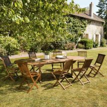 Hanna - Salon de jardin en bois teck huilé 10/12 personnes - 1 table ovale extensible 200/300120 cm et 8 chaises
