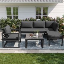 Salon de jardin gris, y compris tous les coussins d'assise et de dossier (Canapé x 2, canapé simple x 1, table x 1)