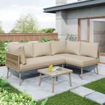 Okwish - Salon de jardin en fer, ensemble de meubles de jardin, ensemble de meubles de jardin en forme de l, ensemble de salon avec coussins