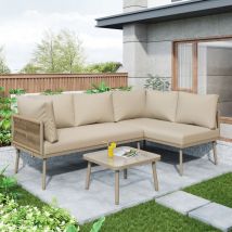 Salon de jardin en fer, ensemble de meubles de jardin, ensemble de meubles de jardin en forme de l, ensemble de salon avec coussins d'assise, pieds