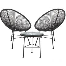 Ensemble de jardin avec 2 fauteuils et table d'appoint en acier et osier synthétique New Acapulco Sklum Noir