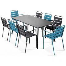 Oviala - Ensemble table de jardin et 8 fauteuils en métal bleu pacific et gris - Palavas