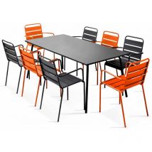 Oviala - Ensemble table de jardin et 8 fauteuils en métal orange et gris - Palavas